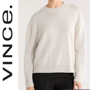 100% Cashmere Vince Neutral Beige Crewneck Semi Cropped Thick Knit Cozy Sweater